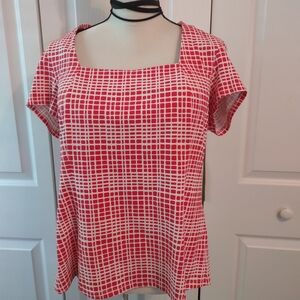 J. McLaughlin Shirt Women Size XL Red & White Geometric Catalina Cloth Pullover